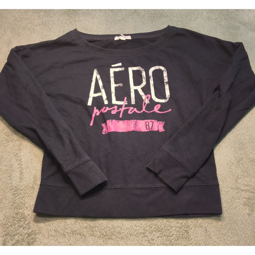 Aeropostale Womens Navy Blue Graphic Sweatshirt Vintage Y2K Preppy Pullover M